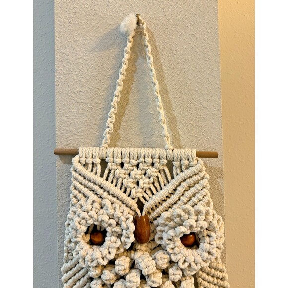 Vintage Macrame Owl Wall Hanging Decor Boho Decor - Picture 4 of 9